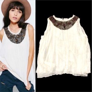 UO Ecote Embellished Neckline Tank Top Creme